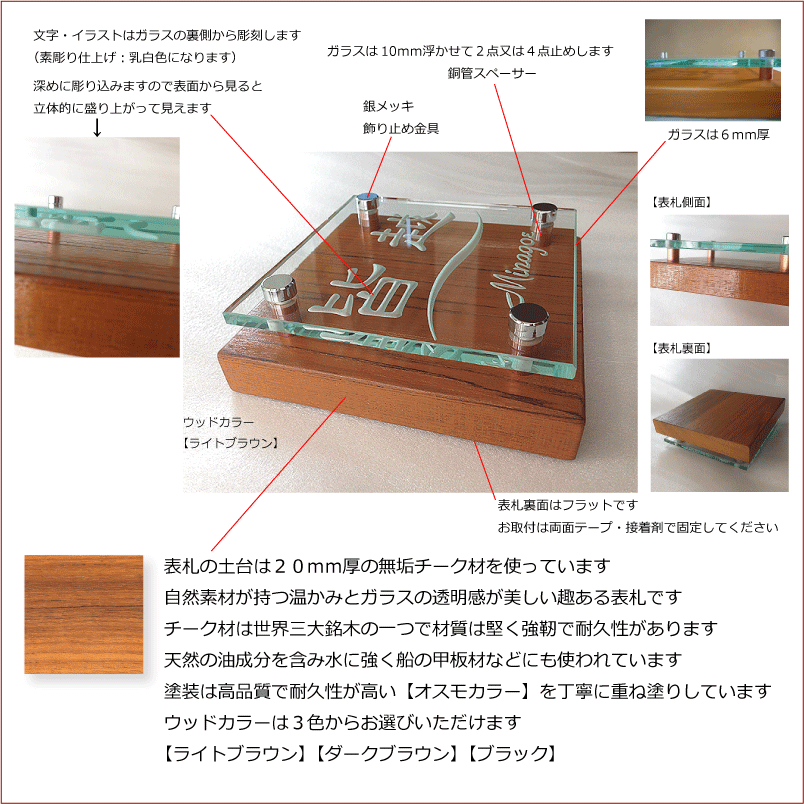 表札 おしゃれ LS表札・スタート・フラットガラスGシリーズ正方形170 - 20